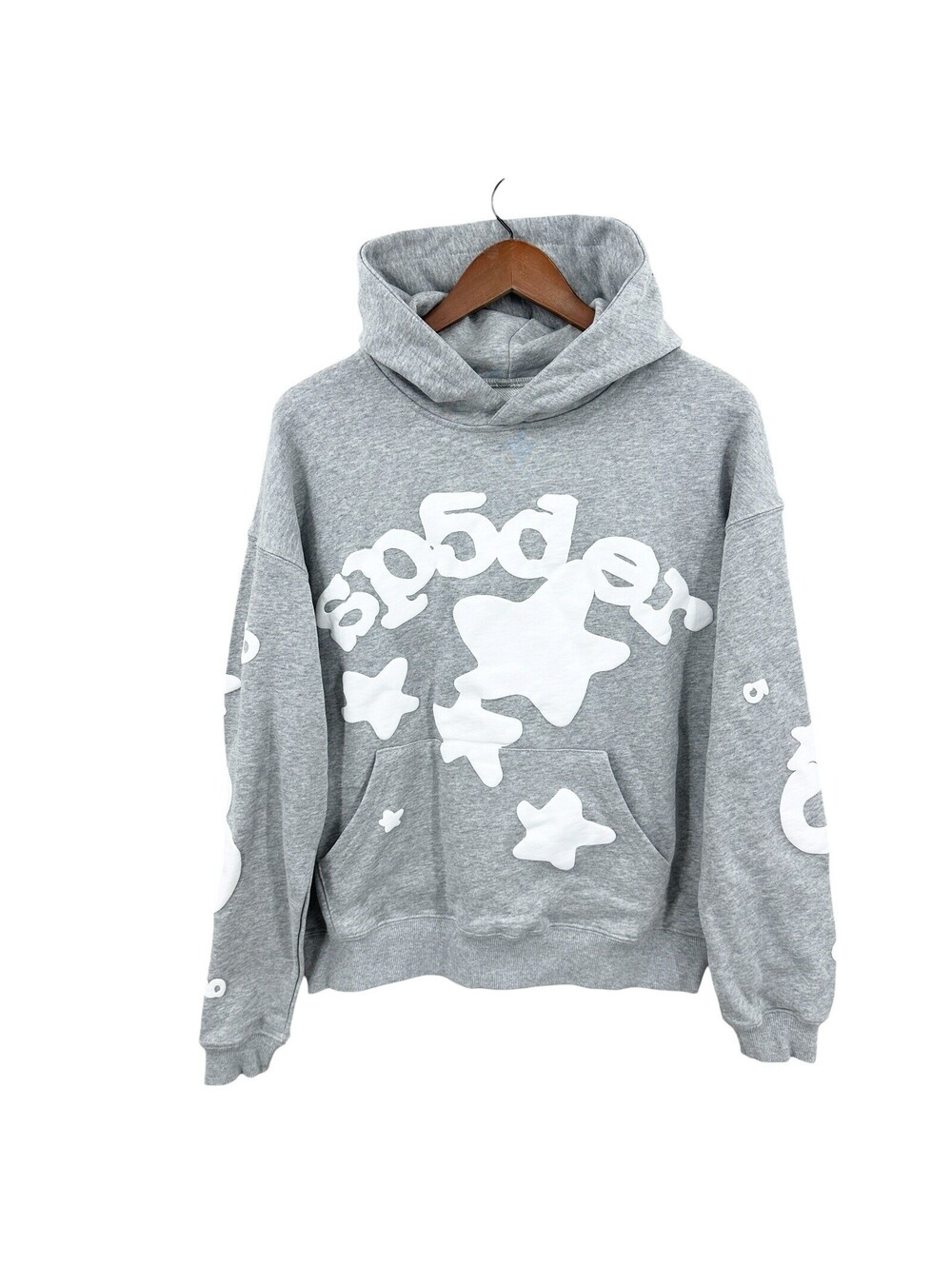 SP5DER Beluga Hoodie Mens Small Gray Star Graphic Pullover Sweatshirt X825